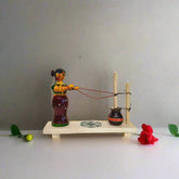 Handicrafted Lacquerware - Lady Churning Butter Figurine Etikoppaka Lacquerware
