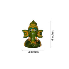 Majestic Etikoppaka Lord Ganesha Bust - Intricate Green Lacquer