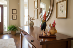 Handcrafted Nirmal rooster family wooden toy with folk art detailing