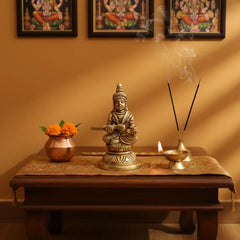 Brass Idol of Goddess Annapurna Seated on a Pedestal, The Hindu Deity of Food, Brass Ware