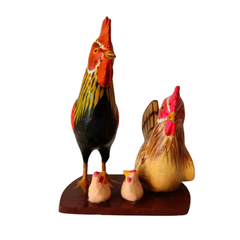 Hand-painted Nirmal wooden rooster family toy by local artisans