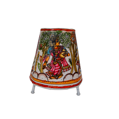 Hand Painted Radha Krishna in Forest Leather Puppetry Lamp | Bed Lamp