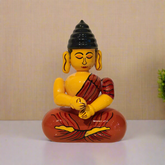 Serene Etikoppaka Lacquer Buddha - Meditating Yellow and Orange