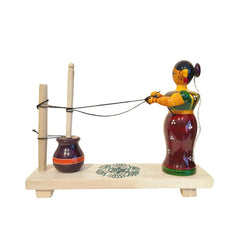 Handicrafted Lacquerware - Lady Churning Butter Figurine Etikoppaka Lacquerware