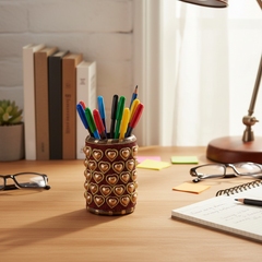 Handmade Wooden Stone Pen Holder – Rustic Office Accessory