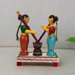 Etikoppaka Lacquerware - Women Pounding Grain Figurine Etikoppaka Lacquerware