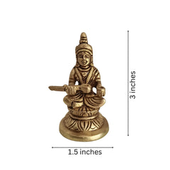 Brass Idol of Goddess Annapurna Seated on a Pedestal, The Hindu Deity of Food, Brass Ware