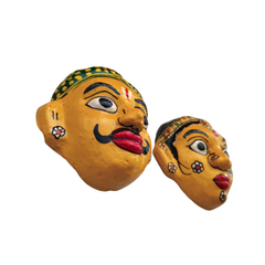 Traditional Cheriyal Art Couple Masks – Rustic Indian Folk Wall Hanging Set wall decor
