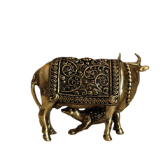 Brass Kamadhenu Cow and Calf Statue Brass Artwork
