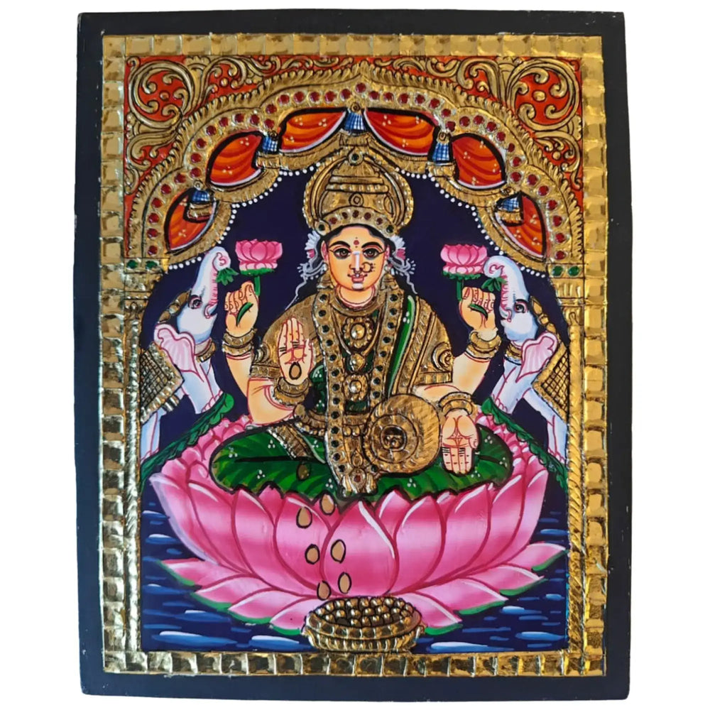 Handpainted Laxmi Devi Thanjavur Painting – Vibrant & Detailed Paintings