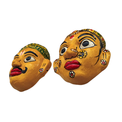 Traditional Cheriyal Art Couple Masks – Rustic Indian Folk Wall Hanging Set wall decor