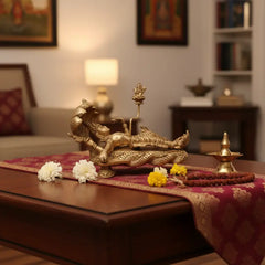 Divine Trinity Brass Idol – Vishnu, Maheshwara, and Brahma in Ananta Shayana Form Brass Ware