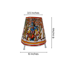 Hand Painted Radha Krishna in Forest Leather Puppetry Lamp | Bed Lamp