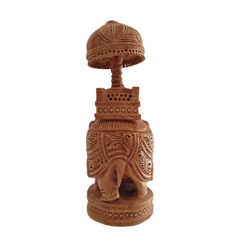 Wooden Carved Ambari Elephant With Umbrella