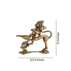 Mythical Brass Yali (Vyala) Oil Lamp - Traditional Indian Diya Stand Brass Ware