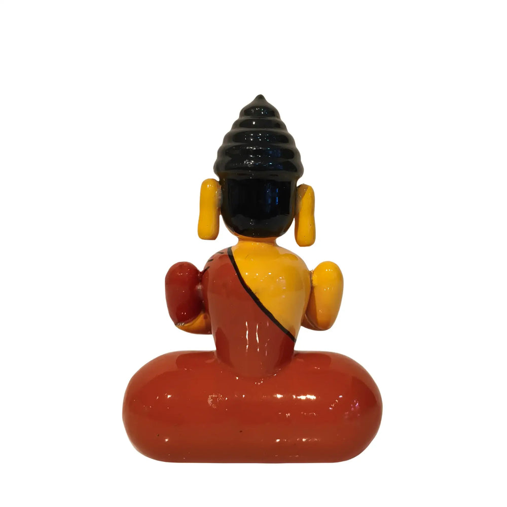 Serene Etikoppaka Lacquer Buddha - Meditating Yellow and Orange Etikoppaka Lacquerware