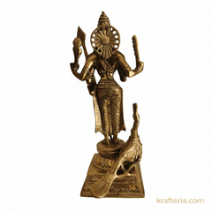 Traditional Lord Kartikeya Idol with Vel and Peacock Brass Artwork