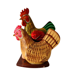 Traditional Telangana Nirmal wooden rooster family toy