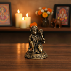 Brass Kneeling Hanuman Statue – Bajrangbali Idol with Gada for Protection Brass Artwork
