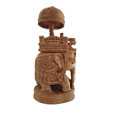Wooden Carved Ambari Elephant With Umbrella