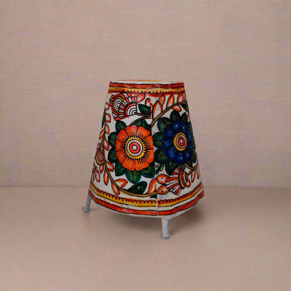 Intricate Flower and Leaf Leather Art Lamp | Bed Lamp Leather Paintings