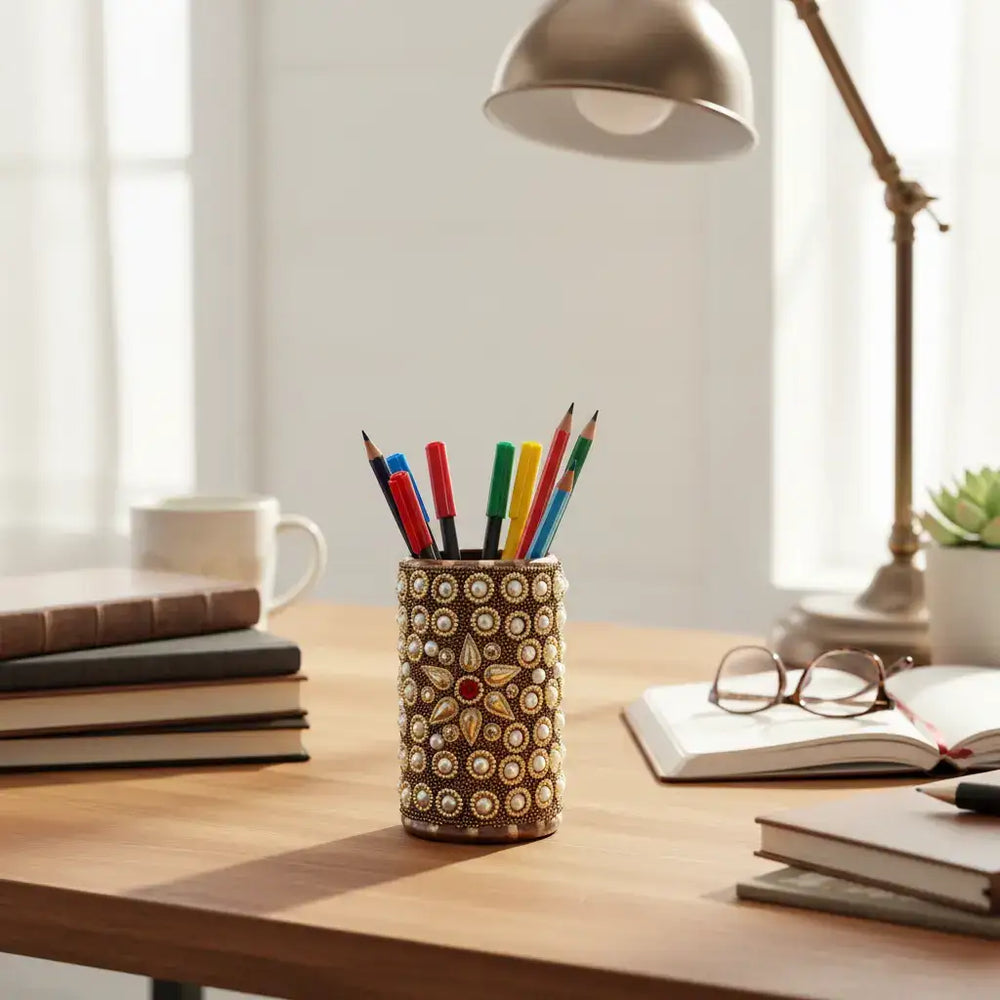 Handmade Wooden Stone Pen Holder – Rustic Office Accessory Accessories