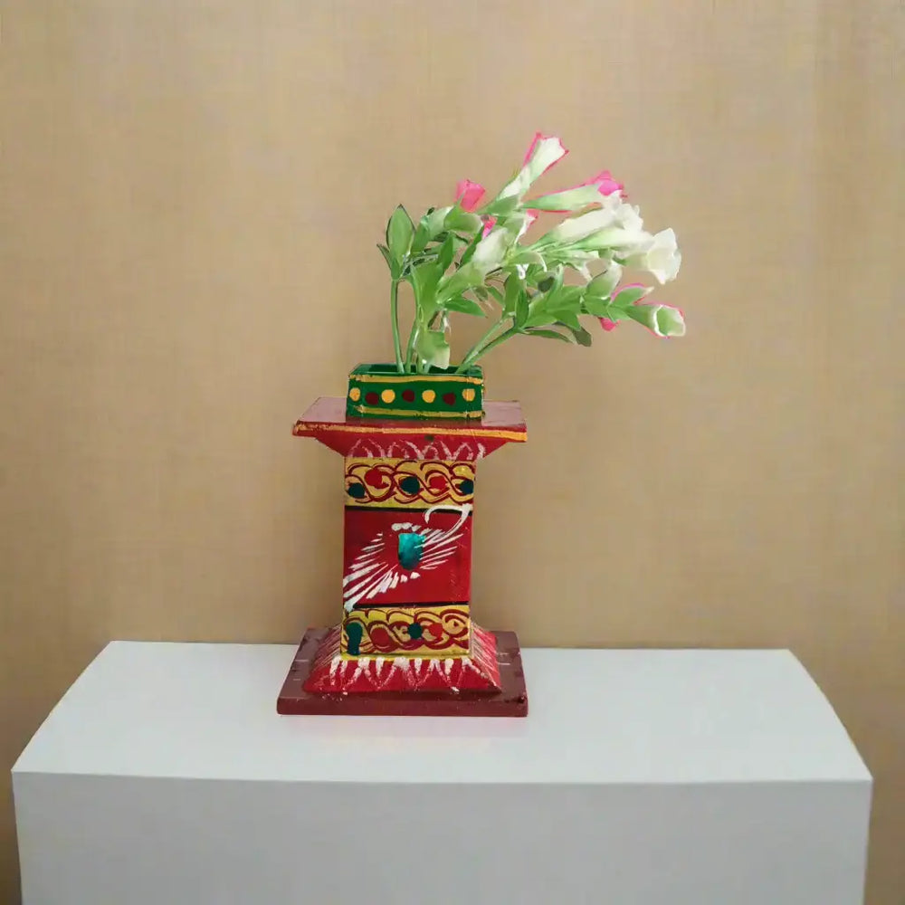 Vibrant Kondapalli Wooden Tulasi Peetam with Folk Art Motifs Kondapalli Lacquerware