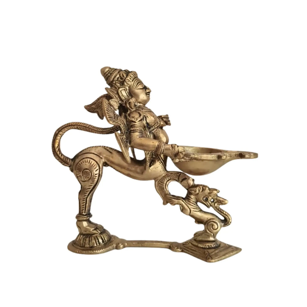 Mythical Brass Yali (Vyala) Oil Lamp - Traditional Indian Diya Stand Brass Ware