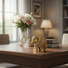 Brass Elephant Figurine with Raised Trunk – Symbol of Good Luck and Strength Brass Ware