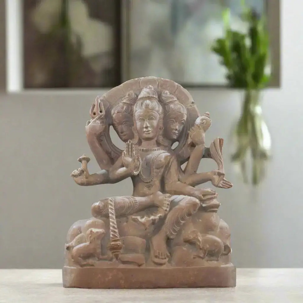 Sculpture of Lord Dattatreya – Representation of Brahma, Vishnu, and Shiva Soft Stone