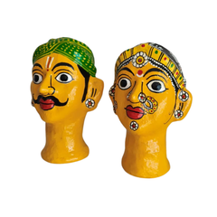 Handcrafted Cheriyal Rural Couple Busts – Painted Clay Folk Art wall decor