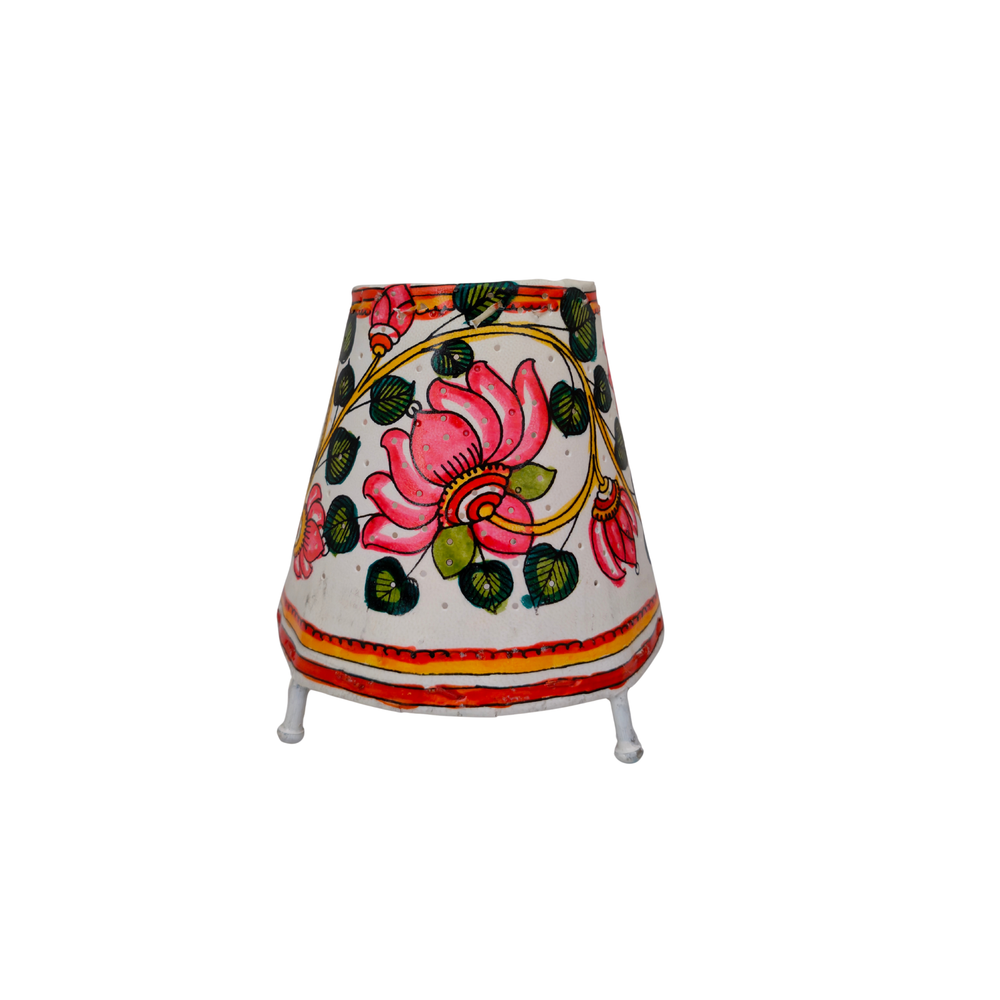 Traditional Handcrafted Pink Lotus Leather Lamp | Bed Lamp Leather Paintings