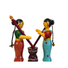 Etikoppaka Lacquerware - Women Pounding Grain Figurine Etikoppaka Lacquerware