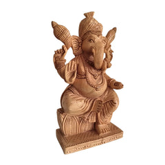 Hand-Carved Wooden Lord Ganesha Statue for Prosperity & Wisdom Wood Decorative