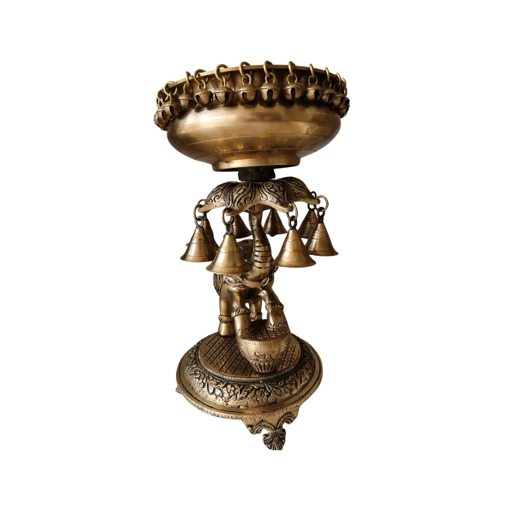 Brass Elephant Urli with Bells - Traditional Indian Decorative Bowl Brass Ware