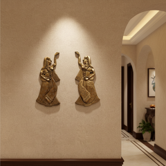 Brass Traditional Indian Dancer Wall Accents – Pair of 2 Brass Artwork