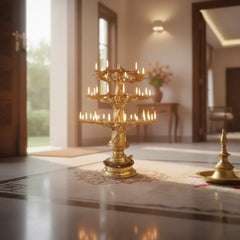 Tree-Shaped Bronze Multi-Wicks Oil Lamp – Perfect for Temples & Homes pooja accessories