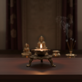 Handcrafted Lotus Pedestal Brass Diya | Traditional Tabletop Oil Lamp with Ornamental Legs Brass Artwork