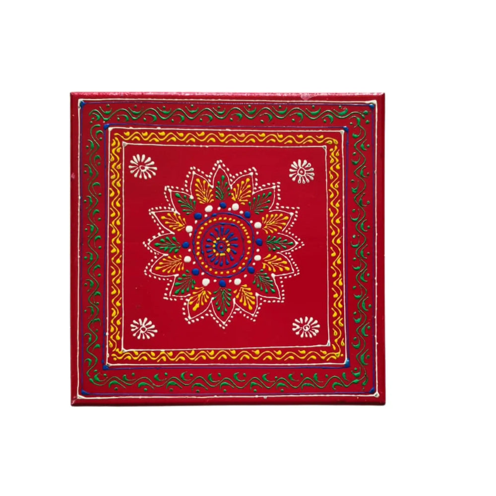 Hand-Painted Wooden Stool For Pooja (Chowki) with Traditional Design Wood Decorative