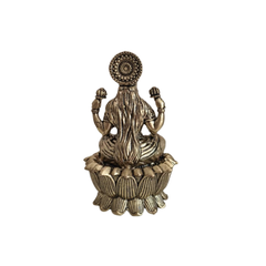 Brass Goddess Lakshmi Idol Seated on Lotus