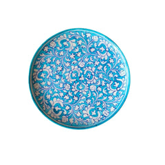 Turquoise and White Intricate Floral Pattern Wall Plate Pottery
