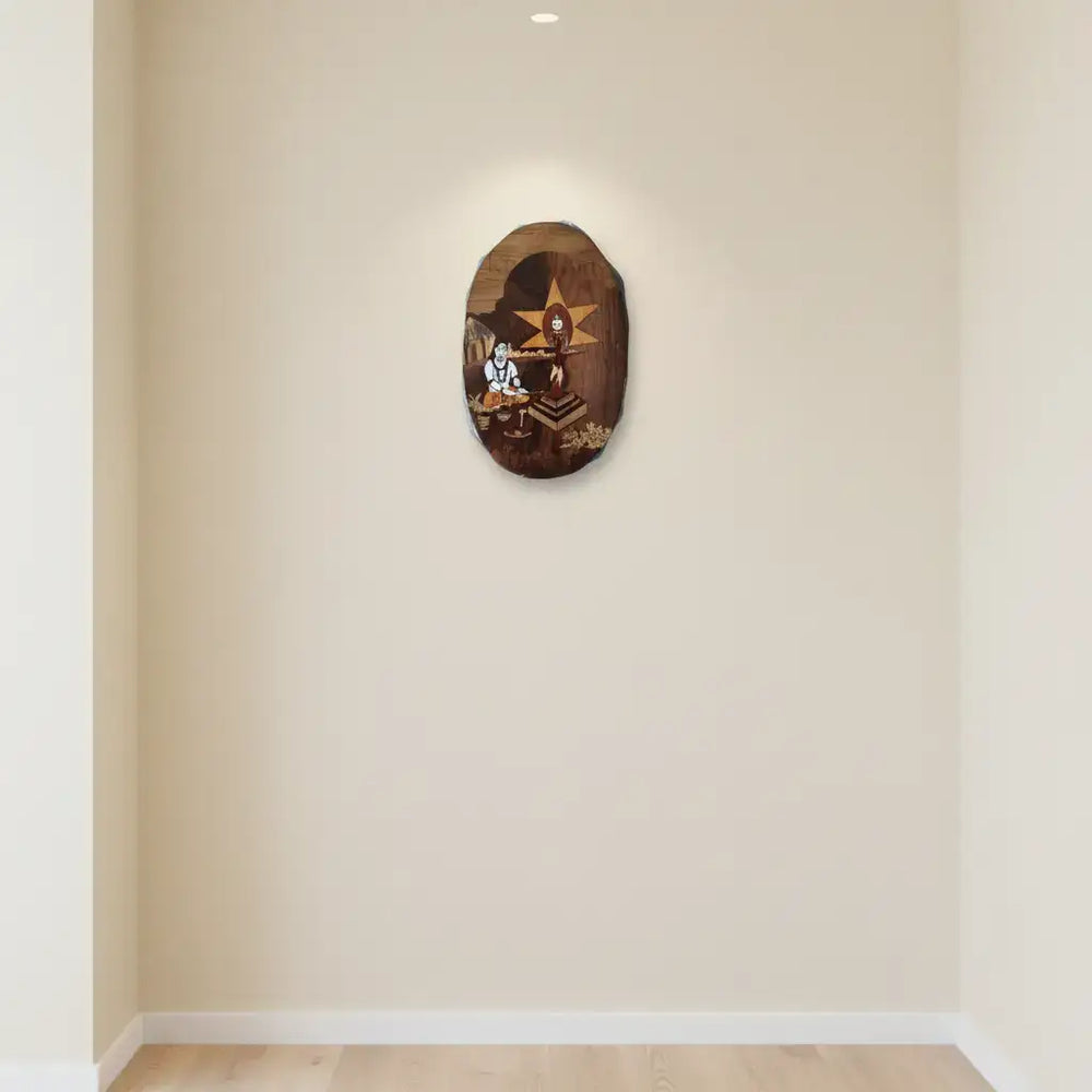 Yagna Ritual by Muni Encased in Rosewood Oval Inlay Frame Inlay Art