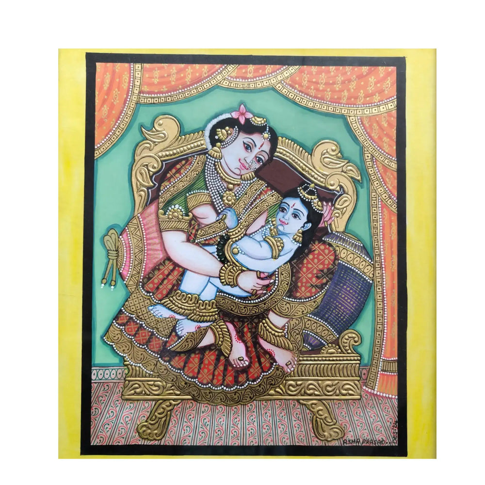 Mysore Yashodha With Krishna Painting | 22KT Gold Leaf Paintings