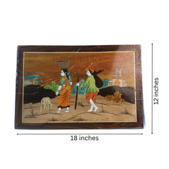 Rosewood Inlay Artwork – Scenic Village Life Handmade Wall Decor