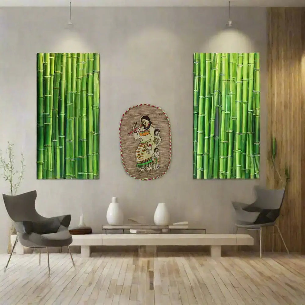 Village Lady with Baby – Handmade Bamboo Wall Decoration Sargaalaya