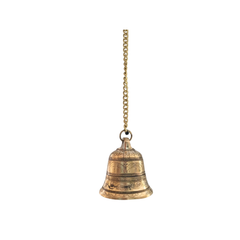 Handcrafted Antique Finish Hanging Brass Temple Bell with Chain and Hook