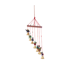 Hand-Painted Elephant and Golden Bell Wind Chime / Wall Hanging