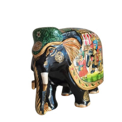Black Painted Wooden Mughal Elephants – Elegant Decorative Figurines maruthi handicrafts