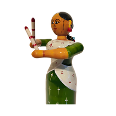 Vibrant Dandiya Dancer - Handcrafted Etikoppaka Wooden Woman Doll