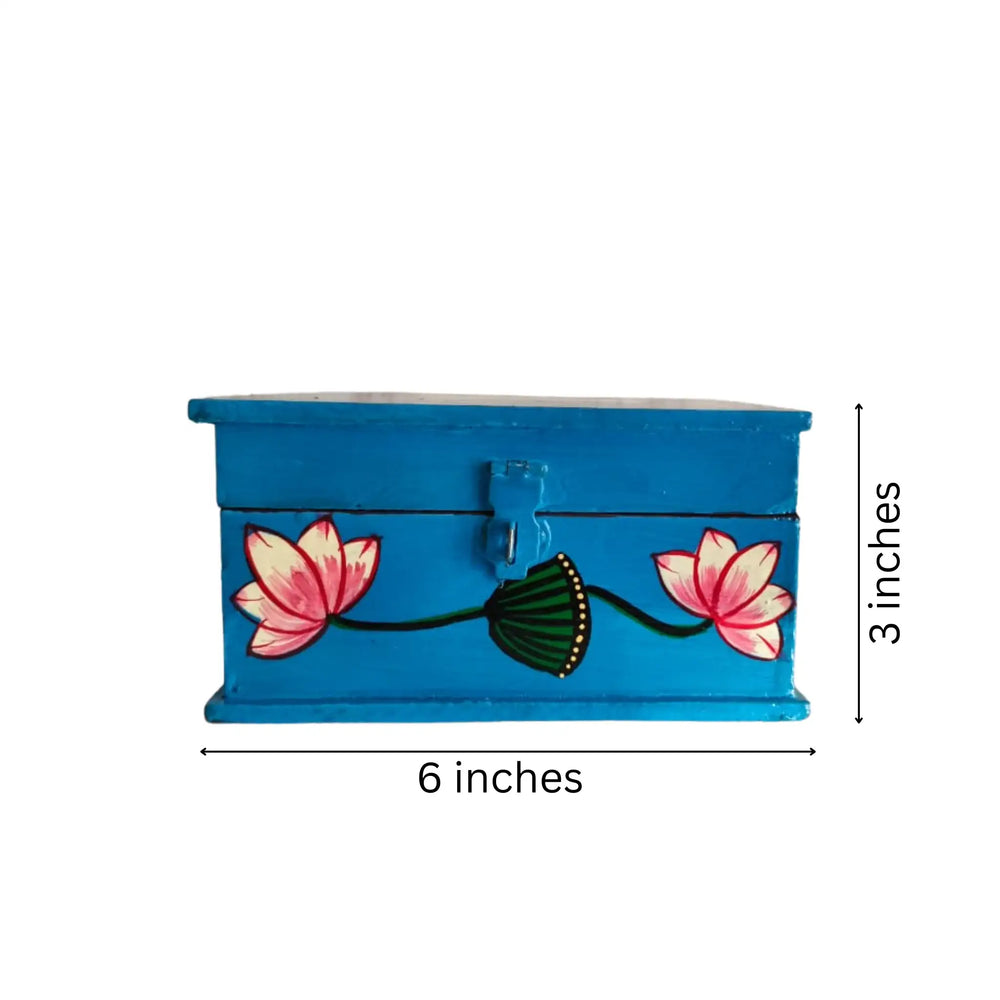 Sacred Cows and Lotus Flowers - Traditional Indian Pichwai Art Wooden Box Wood Decorative